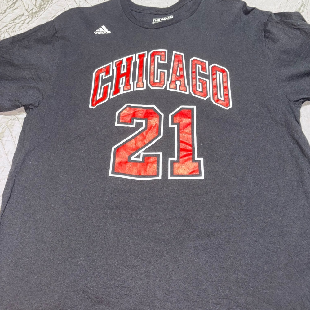 Adidas Black Tee with Red 21 Chicago Bulls Jimmy Butler NBA
